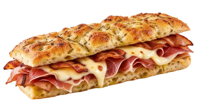 Focaccia de queso, beicon y jamón salado